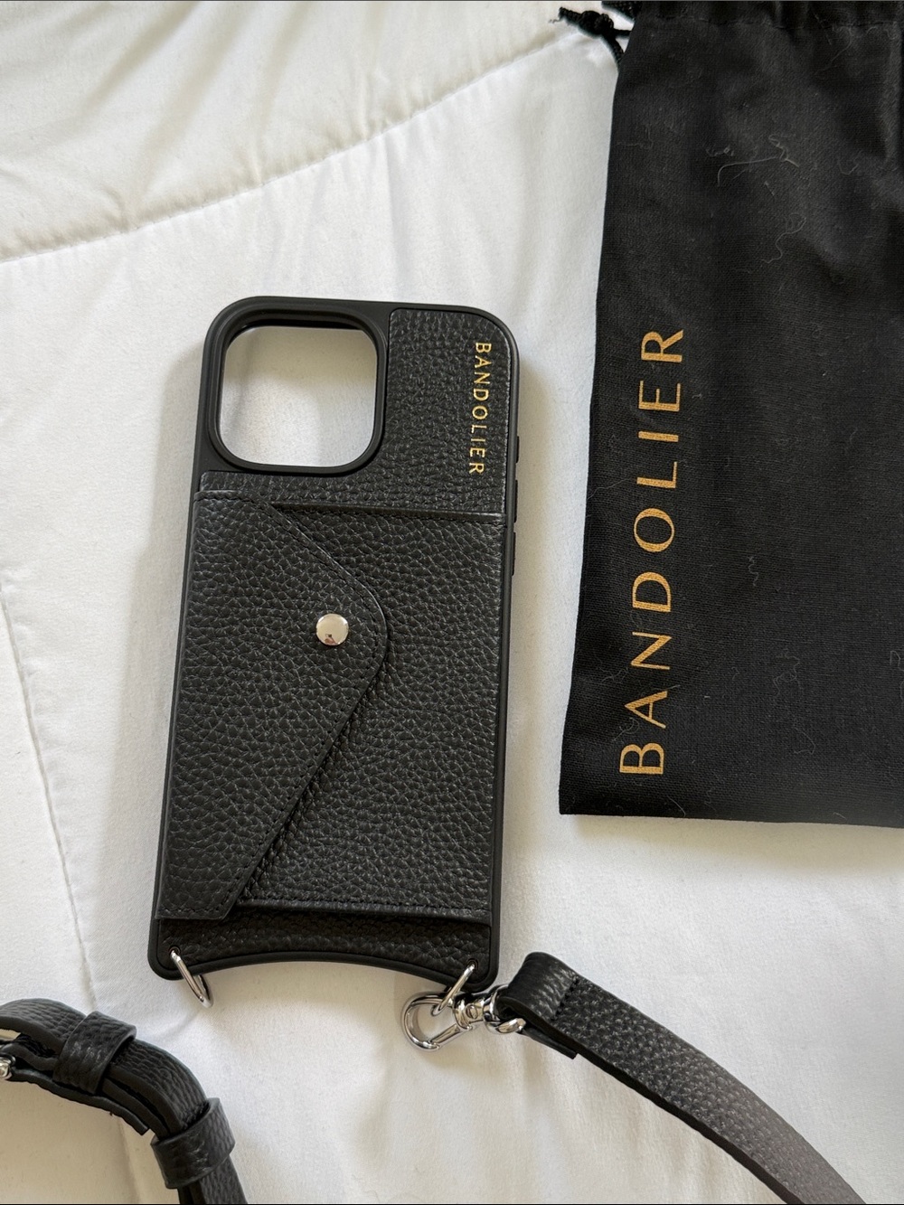 LIKE NEW Bandolier Black Leather Crossbody Case with Card iPhone 16 pro max
